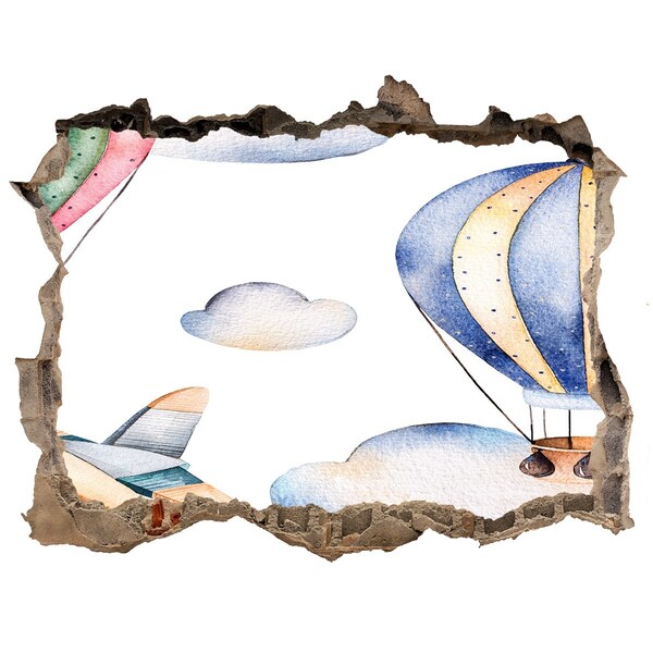 Finto buco nel muro 3D Volo in mongolfiera sopra le nuvole