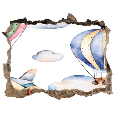 Finto buco nel muro 3D Volo in mongolfiera sopra le nuvole