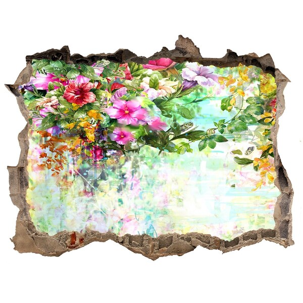 Sticker buco nel muro Un paradiso di fiori dietro il muro