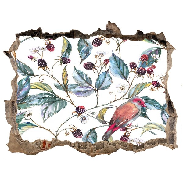 Sticker buco nel muro Un uccello tra le more