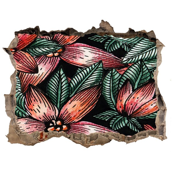 Sticker buco nel muro Un motivo floreale su uno sfondo di muro danneggiato