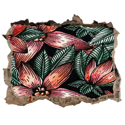 Sticker buco nel muro Un motivo floreale su uno sfondo di muro danneggiato