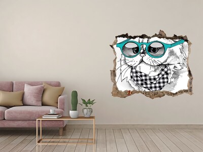 Sticker buco nel muro Gatto elegante con gli occhiali