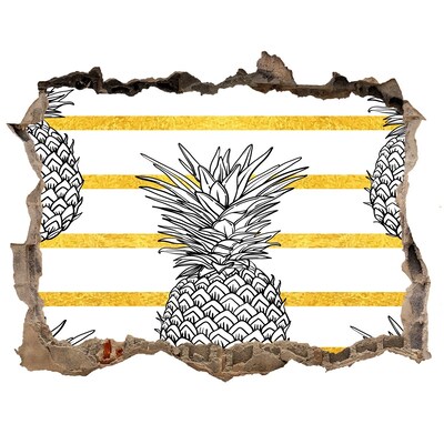 Finto buco nel muro 3D Ananas su sfondo a strisce dorate