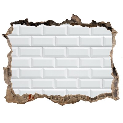 Adesivo buco nel muro Un muro danneggiato con piastrelle bianche