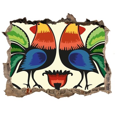 Sticker buco nel muro Galli colorati sullo sfondo del muro