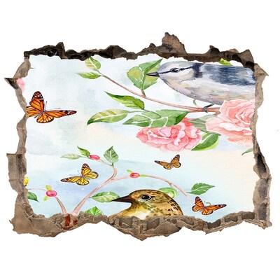 Finto buco nel muro 3D Uccelli nel roseto