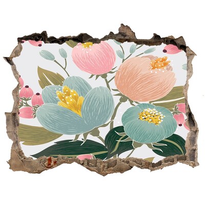 Finto buco nel muro 3D Un murale floreale su un muro danneggiato