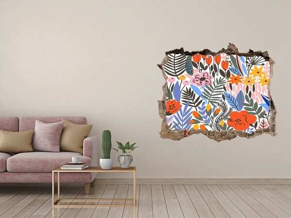 Sticker buco nel muro Murale floreale attraverso un buco nel muro