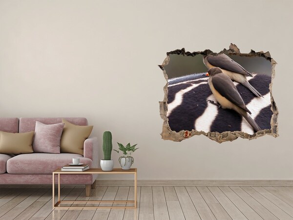 Adesivo buco nel muro Uccelli sul dorso di una zebra