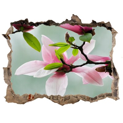 Finto buco nel muro 3D Fiori di magnolia in un muro danneggiato