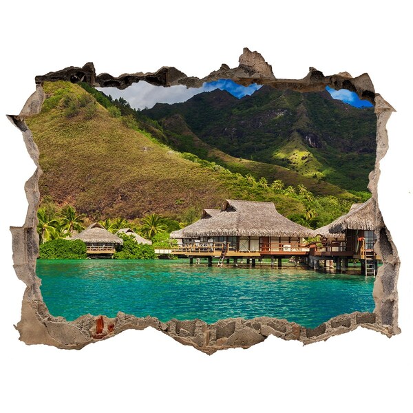 Finto buco nel muro 3D Un'oasi tropicale tra le montagne