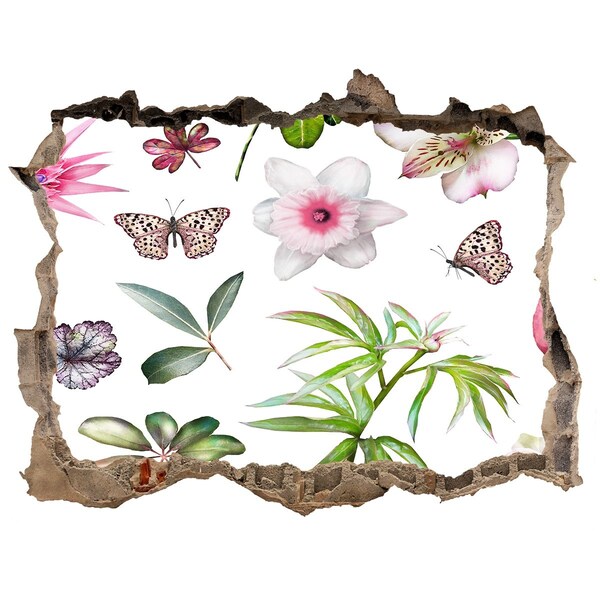 Sticker buco nel muro Un paradiso di fiori dietro il muro