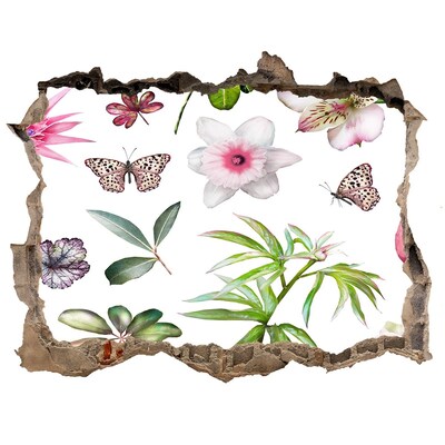 Sticker buco nel muro Un paradiso di fiori dietro il muro