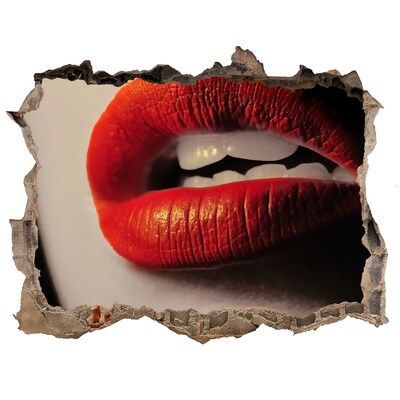 Sticker buco nel muro Labbra con rossetto rosso