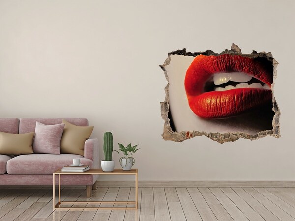 Sticker buco nel muro Labbra con rossetto rosso