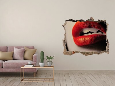 Sticker buco nel muro Labbra con rossetto rosso
