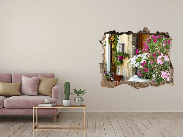 Sticker buco nel muro Un angolo fiorito in città