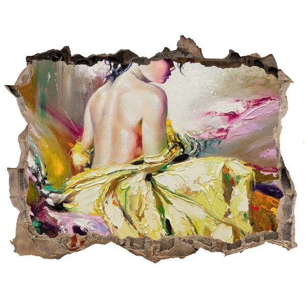 Sticker buco nel muro Donna in abito giallo