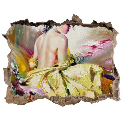 Sticker buco nel muro Donna in abito giallo