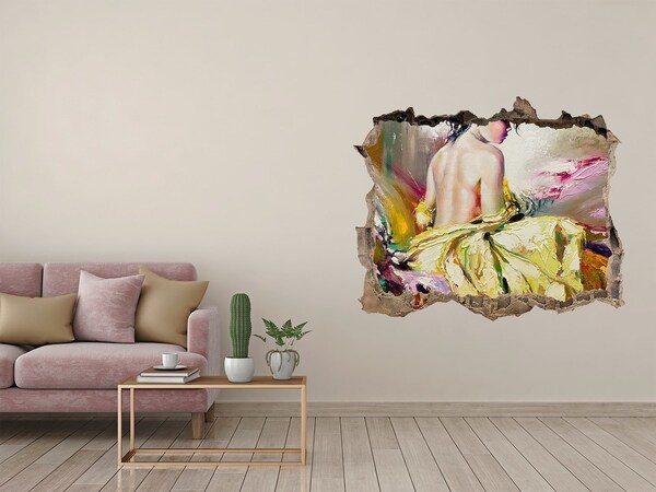 Sticker buco nel muro Donna in abito giallo