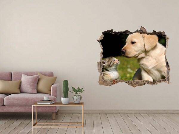 Finto buco nel muro 3D Amicizia tra cane e gatto