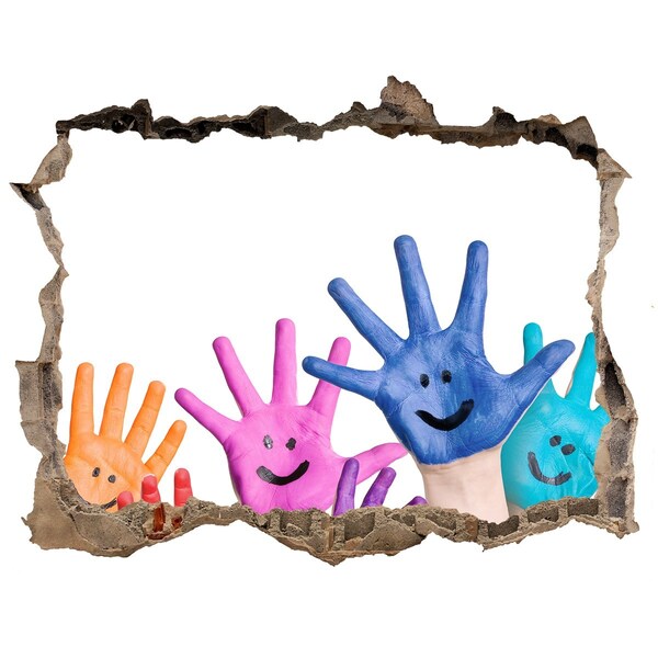 Adesivo buco nel muro Mani gioiose sullo sfondo del cemento