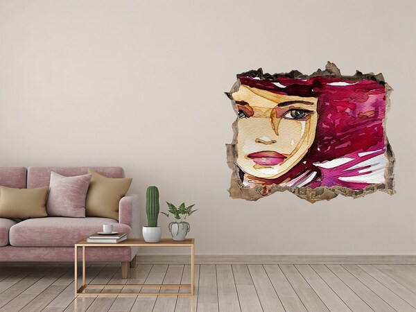 Sticker buco nel muro Ritratto con dettagli rosa