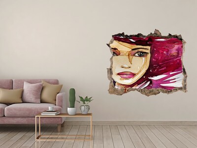 Sticker buco nel muro Ritratto con dettagli rosa