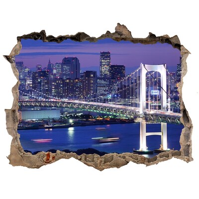 Finto buco nel muro 3D Il ponte illuminato dalla luce notturna
