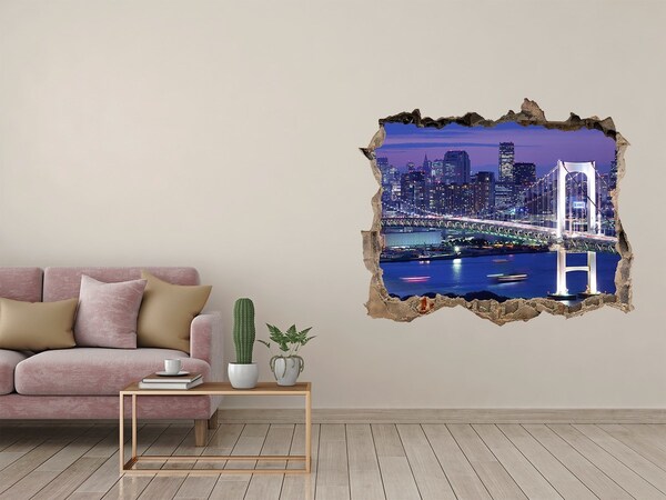 Finto buco nel muro 3D Il ponte illuminato dalla luce notturna