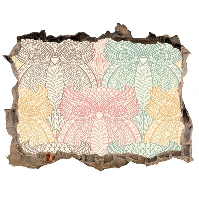 Finto buco nel muro 3D Gufi alati su uno sfondo di pietra