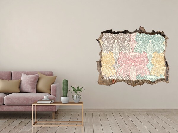 Finto buco nel muro 3D Gufi alati su uno sfondo di pietra