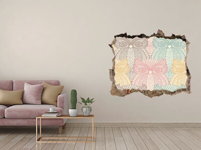 Finto buco nel muro 3D Gufi alati su uno sfondo di pietra