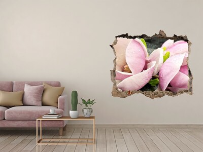 Sticker buco nel muro Fiori di magnolia sbocciano attraverso un buco nel muro