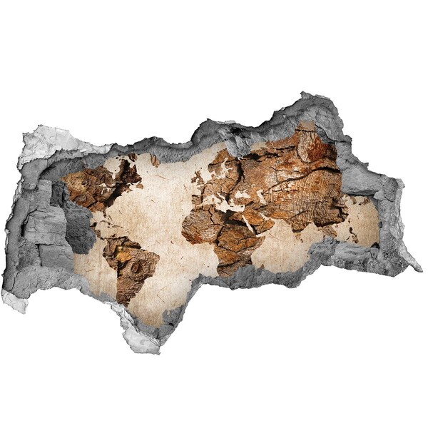 Adesivo buco nel muro Un muro danneggiato con una mappa del mondo