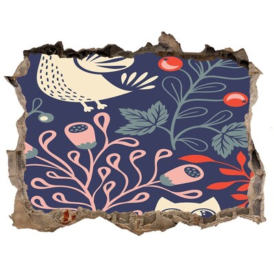 Adesivo buco nel muro Motivo floreale con gufi