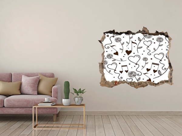 Adesivo buco nel muro Cuori e rose musicali
