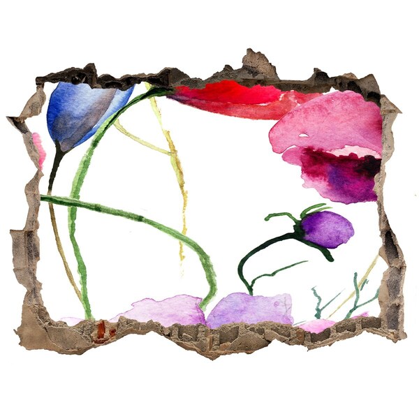 Finto buco nel muro 3D Paesaggio fiorito visto attraverso un buco nel muro