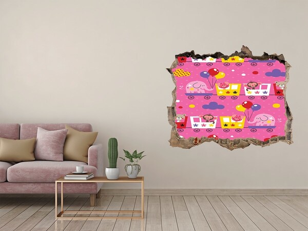 Sticker buco nel muro Treno colorato con palloncini