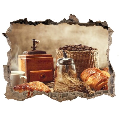 Finto buco nel muro 3D Caffè mattutino e pane fresco