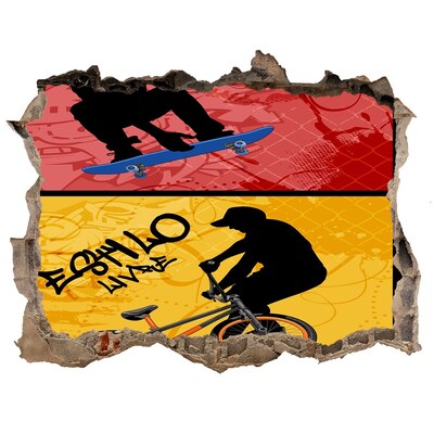 Sticker buco nel muro Lo skateboard in azione