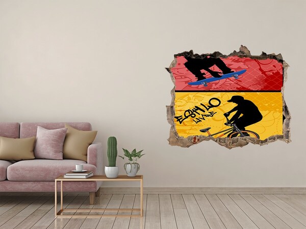 Sticker buco nel muro Lo skateboard in azione