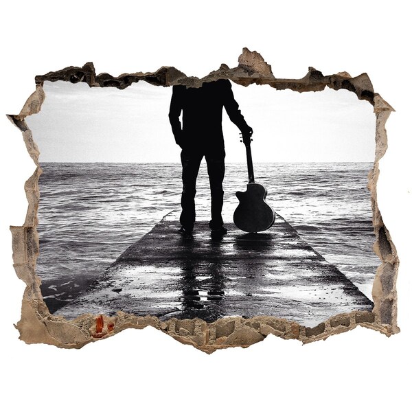 Finto buco nel muro 3D Musicista sul molo