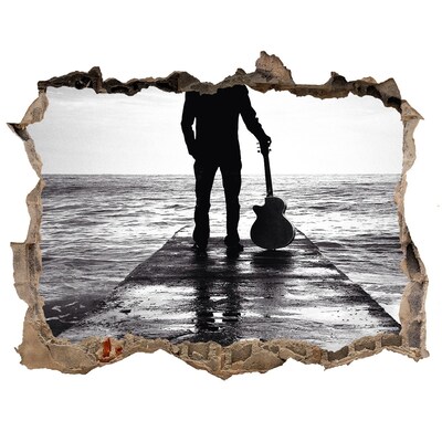 Finto buco nel muro 3D Musicista sul molo