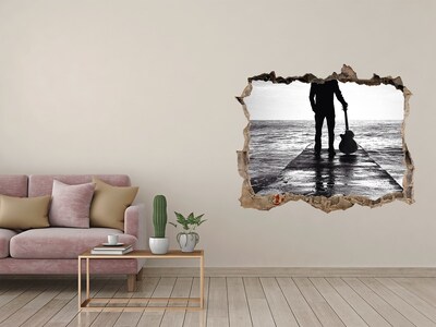 Finto buco nel muro 3D Musicista sul molo