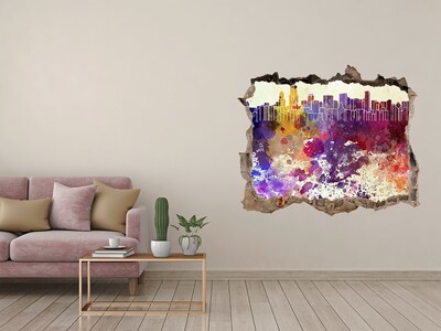 Sticker buco nel muro Paesaggio urbano in un buco colorato