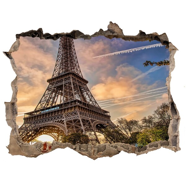 Sticker buco nel muro Torre Eiffel al tramonto