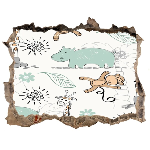 Finto buco nel muro 3D Animali nella giungla