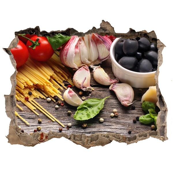 Sticker buco nel muro Cucina italiana con pasta e aglio